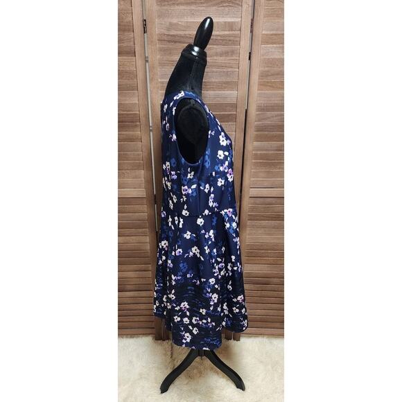 Taylor Floral Print Scuba Fit & Flare Blue Plus Size 18W Formal Sleeveless Dress - Picture 4 of 8